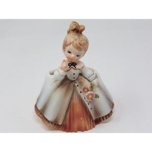 Vintage Kitschy Inarco E-871 Planter Girl in Peach Dress with Pink Flowers 5 1/2